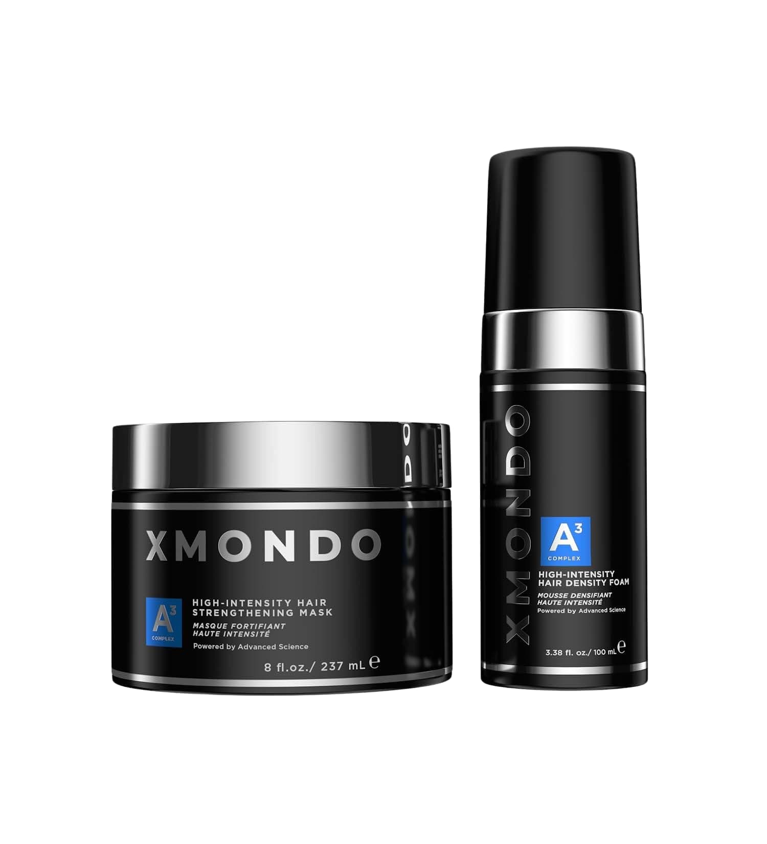 XMONDOHair A3 Complex High-Intensity Strength & Density Bundle | Vegan Moisturizing Formula Amplifying Volume for Visibly Stronger, Healthier Hair - Foam 3.38 oz, Mask 8 oz, 2pc Set