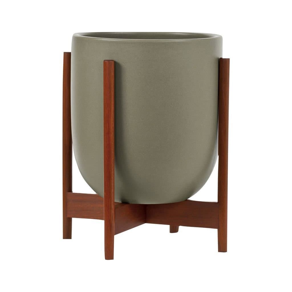 Ceramic Small Bullet Planter | Pebble/Wood Stand