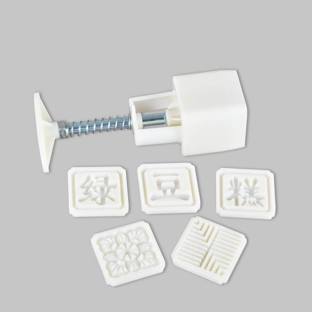 Hand-Pressed Moon Cake Mold Mould For Green Bean Cake & Flowers 5 Square Stamps DIY Tool