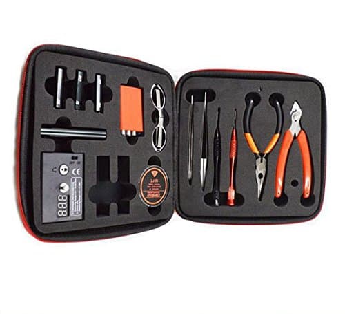 Updated DIY 6-in-1 Coil Jig Tool Kit Coil Jig V3+ohm Meter +Diagonal Pliers +Scissors +Screwdriver +Ceramic/Elbow Tweezer +Kanthel Wire +Case