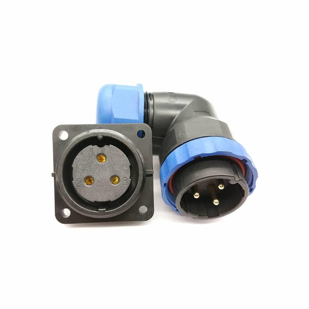 Elecbee SP29 Series 3 Pin Plug Angled&Socket 4 Hole Flange Panel Mount