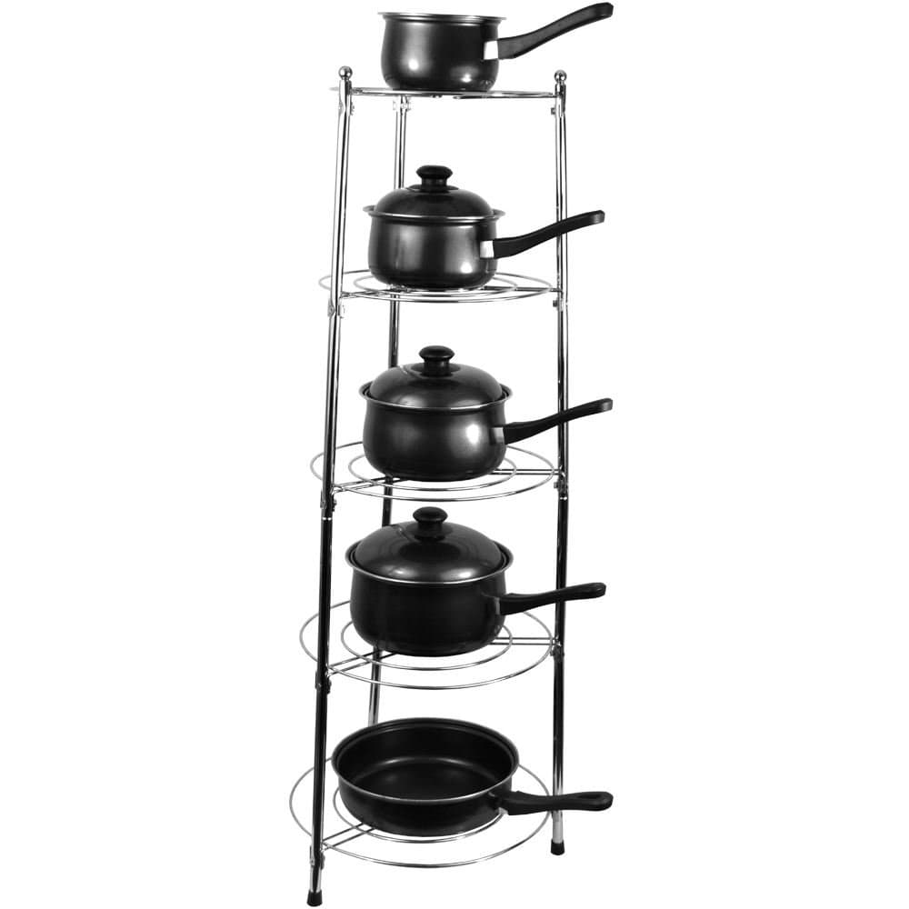 Chef Vida Kitchen Rack Stand 5 Tier Pan Pots Saucepan Chrome Kitchen Storage