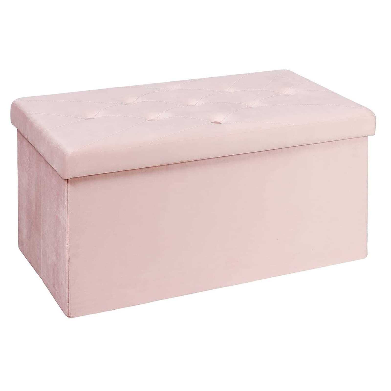 BRIAN & DANY Foldable Velvet Tufted Storage Ottoman, Foldable Footstool Shoe Benchwith Highly Elastic Sponge Filling, 80L Storage Space, Pink