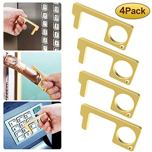 4 Pcs EDC Door Opener, Door Handle for Push The Elevator Button Open, Simple Hand Door Opener & Stylus Environmental Protection(Gold-4 Pack)