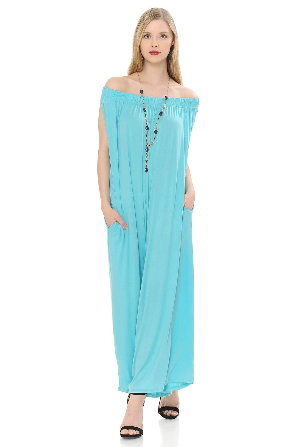 iconic luxe Women's Oversized Off-Shoulder Jumpsuit with Pockets Large Baby Blue