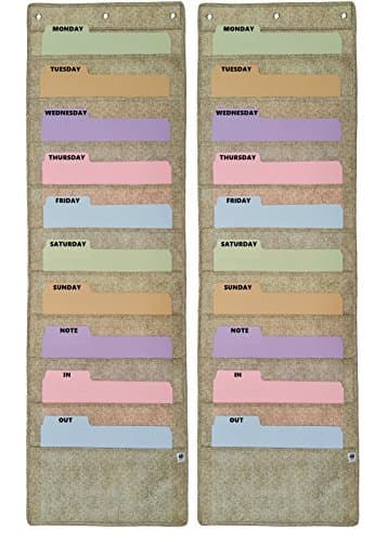 Wall Hanging Pocket Chart, Fabric Storage File Folder Organizer Holder, Cascading Organizing Hanger (2 Pack)