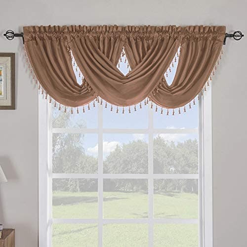 GoLinens Single Piece Decorative Waterfall Trim Window Valance Made of Polyster 57 x 37 Inches, Rust