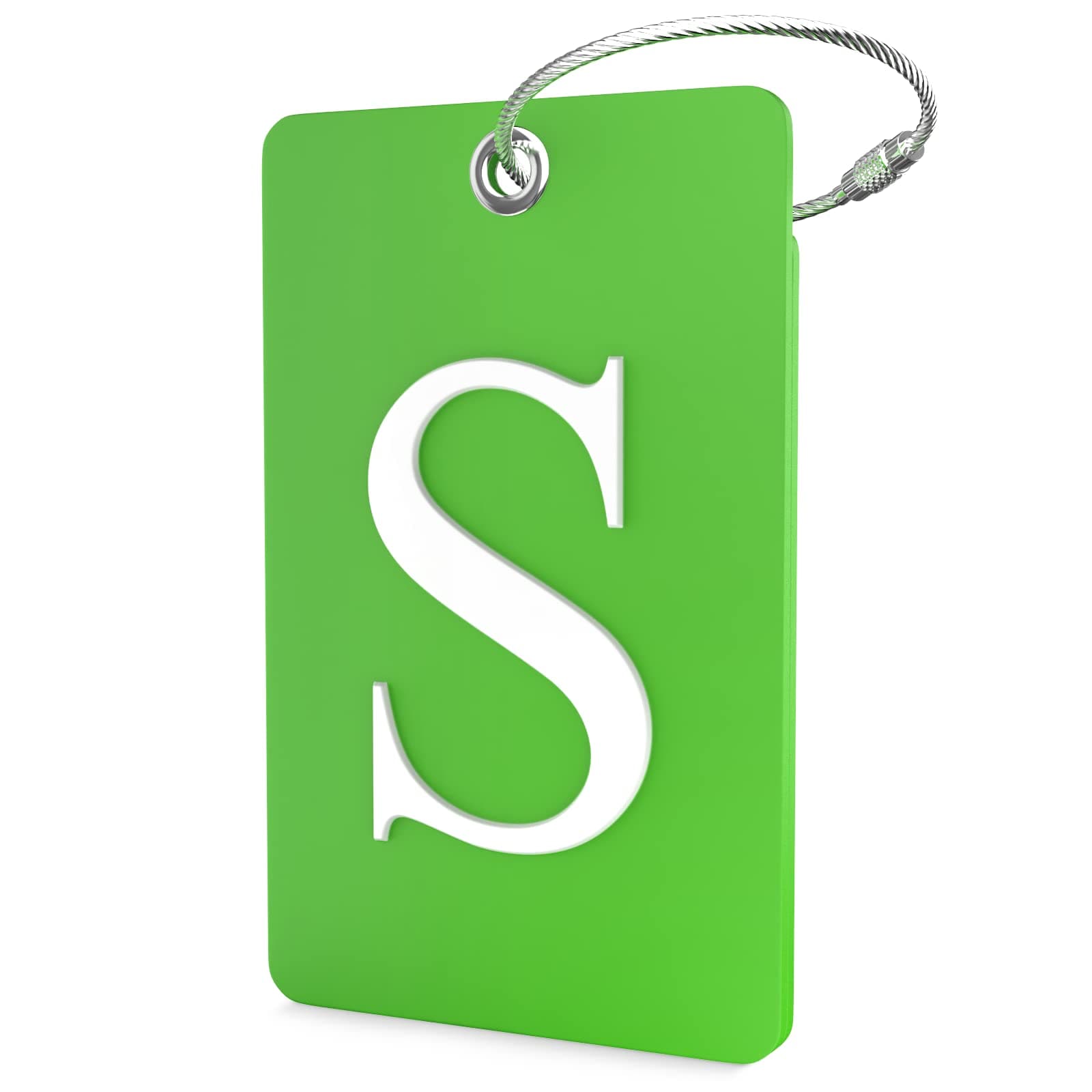 ShackeLuggage Tag Initial - Fully Bendable Tag w/Stainless Steel Loop (Letter S)