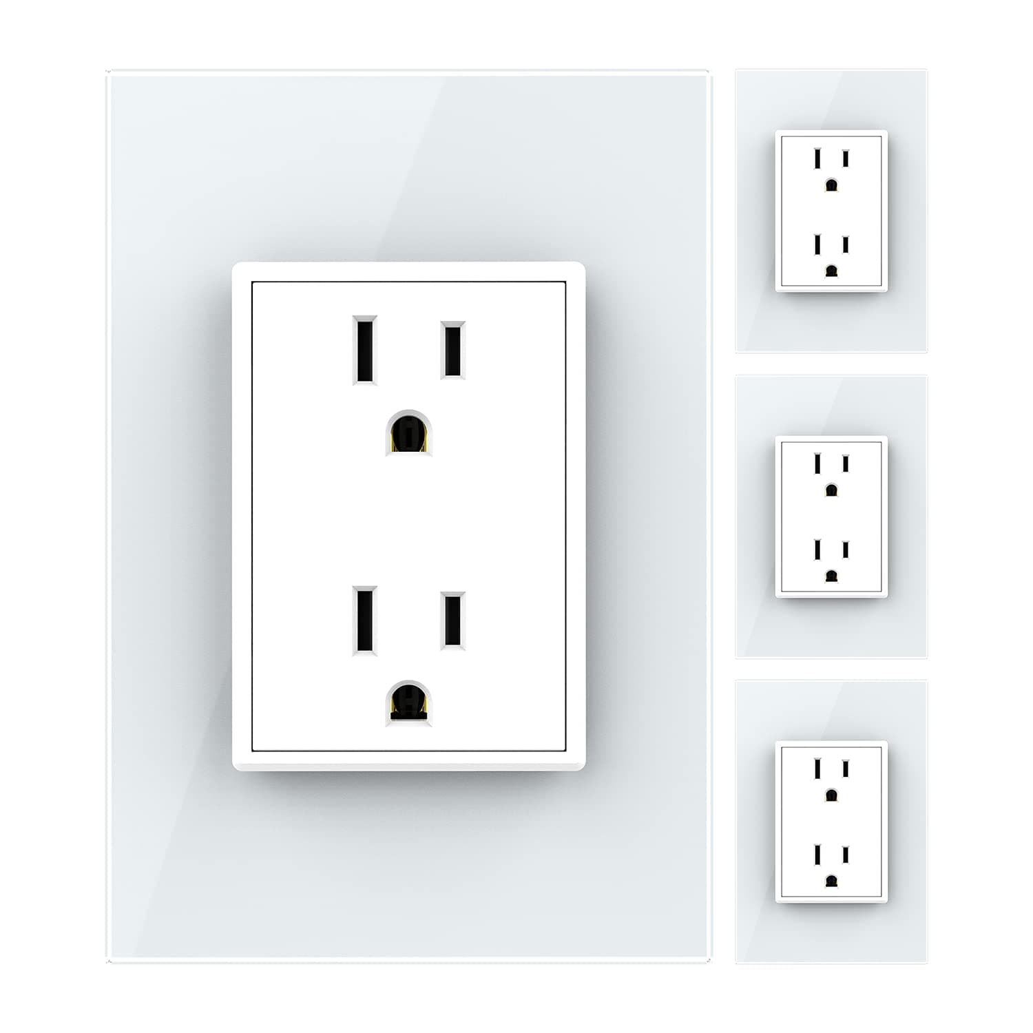 White US Standard Vertical Duplex Receptacle Electrical Outlets (4 Pack with Tempered Glass Panel(15A),AC 110~220V