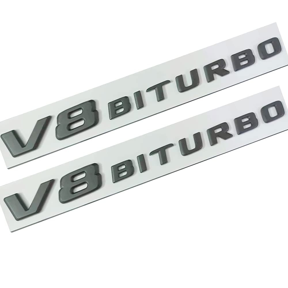 bobrand Matte Black Compatible with Benz V8 BITURBO Side Left & Right Adhesive Nameplate Logo Emblem AMG Decoration Modified 2pcs