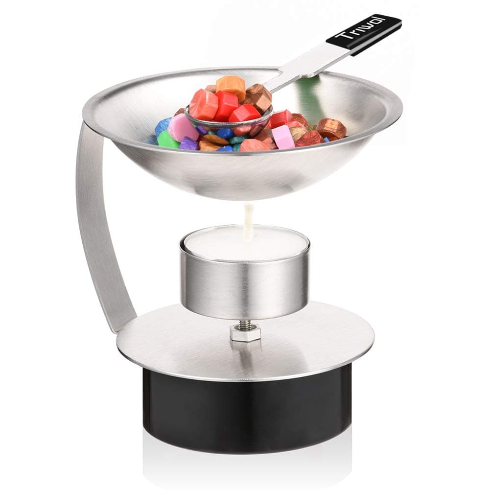 Triwol Wax Seal Kit - Warmer, Stamp Set, Furnace Tool With Spoon for Melting Sticks or Beads - Wedding Envelope Sealing