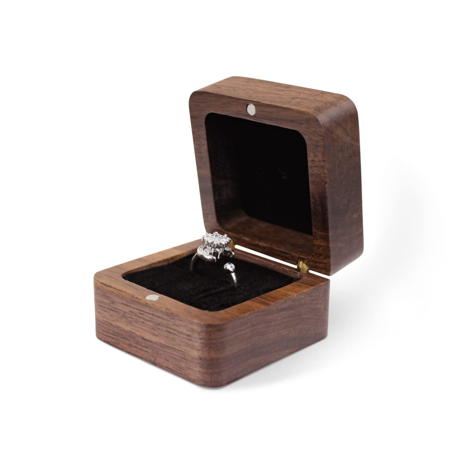 WisePoint Personalized Wooden Ring Box, Mini Engagement Ring Holder Box with Single Slot, Square Wedding Rings Box for Rings, Elegant and Retro RingHolder Box for Wedding, Ceremony (black)