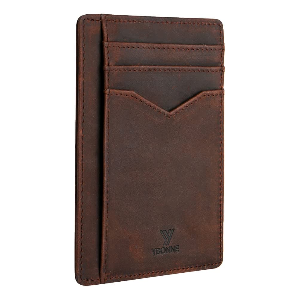 Thin Front Pocket Wallet for Men and Women, RFID Blocking Card Holder, Made of Finest Genuine Leather (Brown)