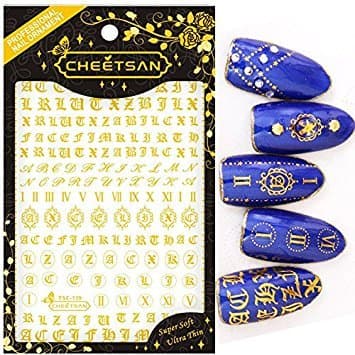 Nail Sticker,Cheetsan 5 Sheets Letters Style 3D Design Self-adhesive Professional Salon Quality Super Thin Super Soft Nail Sticker Nail Decal (5 Different Pattern Decal Size 3.34"x4.72")