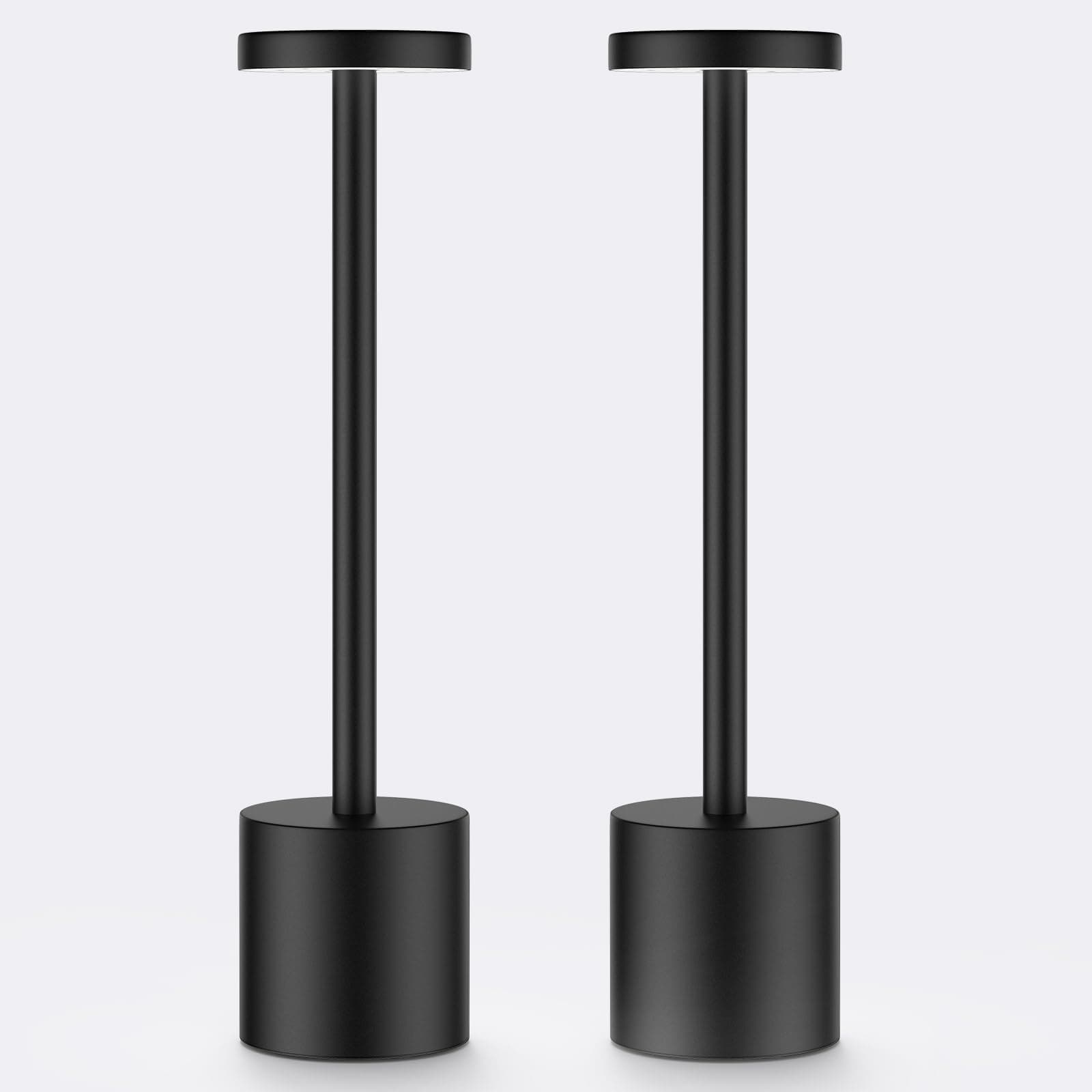 2 Pack Cordless Table Lamp,3 Colors Stepless Dimming Up,Battery Operated,Portable LED Desk Lamp for Bedroom/Restaurant/Bars/Outdoor Camping/Couple Dinner/Night Light/(Black)