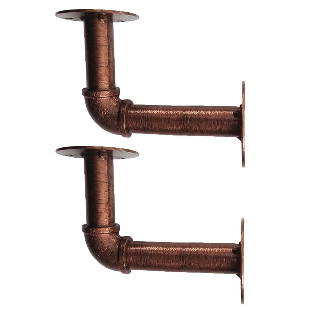 2Pcs Industrial Iron Pipe Shelf Bracket Wall Mounted Floating Shelves (13x15cm) (Red Bronze)