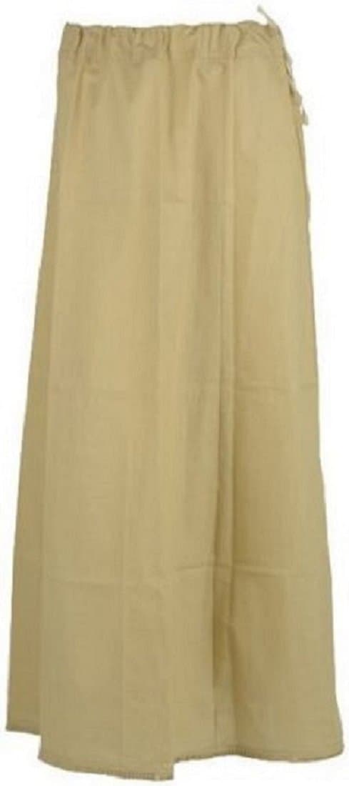 Indian Women's Saree Petticoat Cotton Wrap Solid Pattern Free Size Underskirt (Beige)