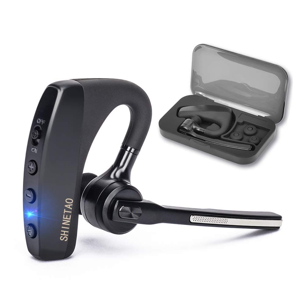 Bluetooth Headset V4.2, SHINETAO Hands-Free Bluetooth Earpiece Cell Phones, 2 HD Microphones Wireless Earpieces Business/Driving/Office, Compatible with iPhone/Samsung/Android