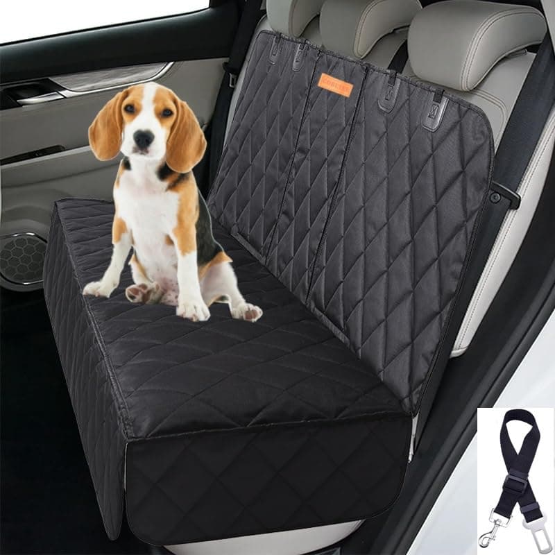 GoBuyer Dog Car Seat Cover Protector Liner for Car Boot and Back/Rear Seat Accessories - Isofix Compatible, Universal & Non-slip and Openings for Seat Belt