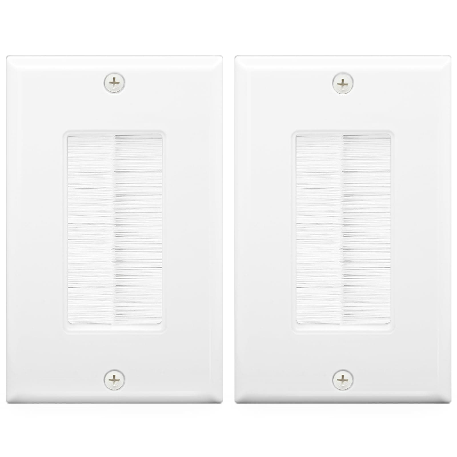 Brush Wall Plate Cable Pass Through, Single Gang Decorator Wall Cover for Low Voltage Cables, In-Wall Cable Management for Wall Mount TV (White), 2-Pack