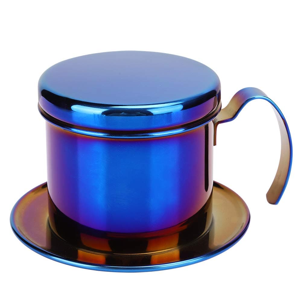Coffee Drip Brewer, with Handle and Edge Polished Coffee Filter, Practical Pot High Density Stainless Steel Home and Travel Kitchen Outdoor for Office(Titanium Blue)
