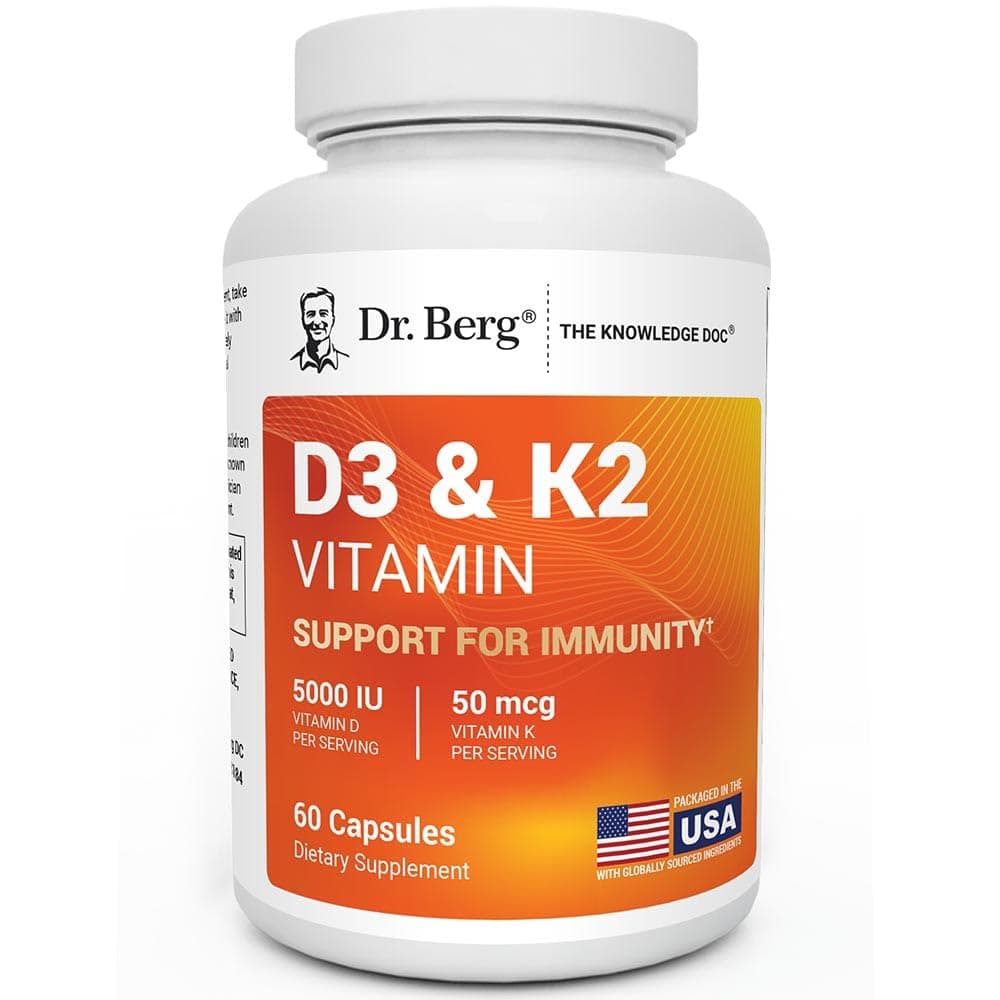 Dr. Berg Maximum Strength 7-in-1 Vitamin D3 K2 5000 IU | Naturally Derived D3 | 4X Lab-Tested & Verified | High Absorption Formula | K2 D3 Vitamin Supplement - 60 Capsules