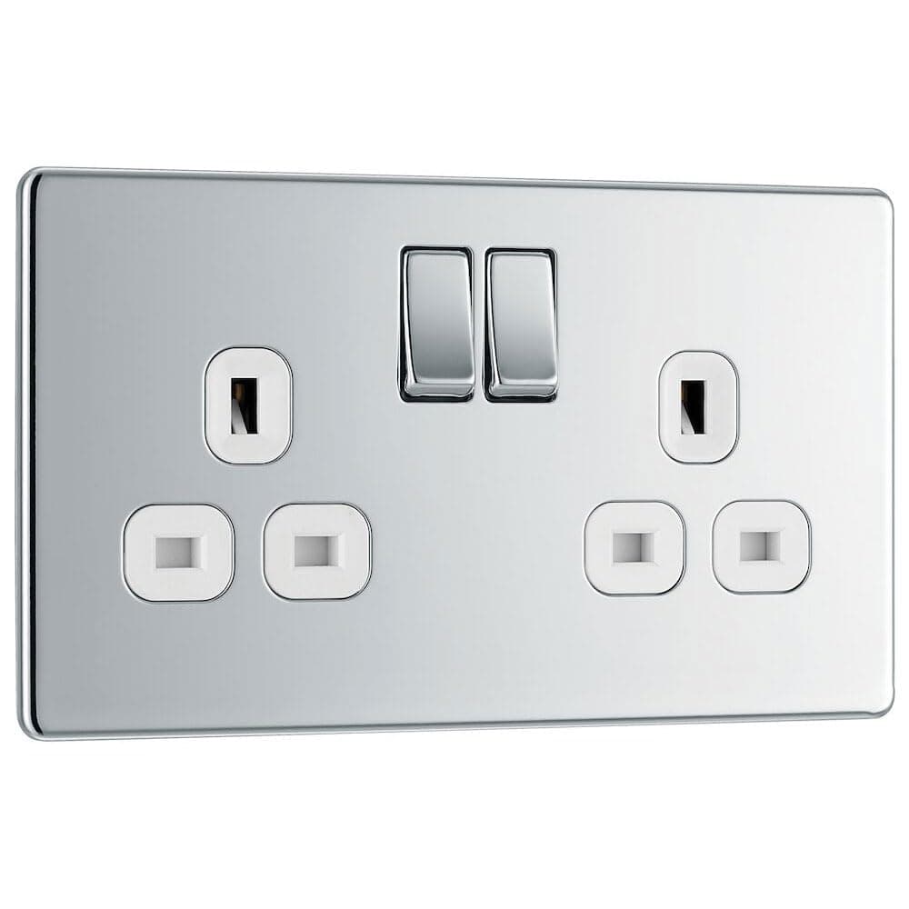 BG Electrical Double Switched Power Plug Wall Socket, Flatplate Screwless, Po...
