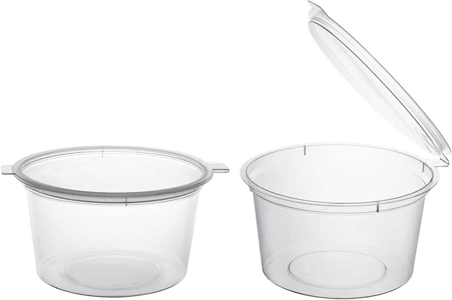 Party Essentials Leak Proof Plastic Condiment Souffle Container with Attached Cap/Airtight Portion Cup with Hinged Lid for Sauces, Samples, Ketchup, Jello Shot, Storage, Craft, 100 Sets, 4 oz. Clear