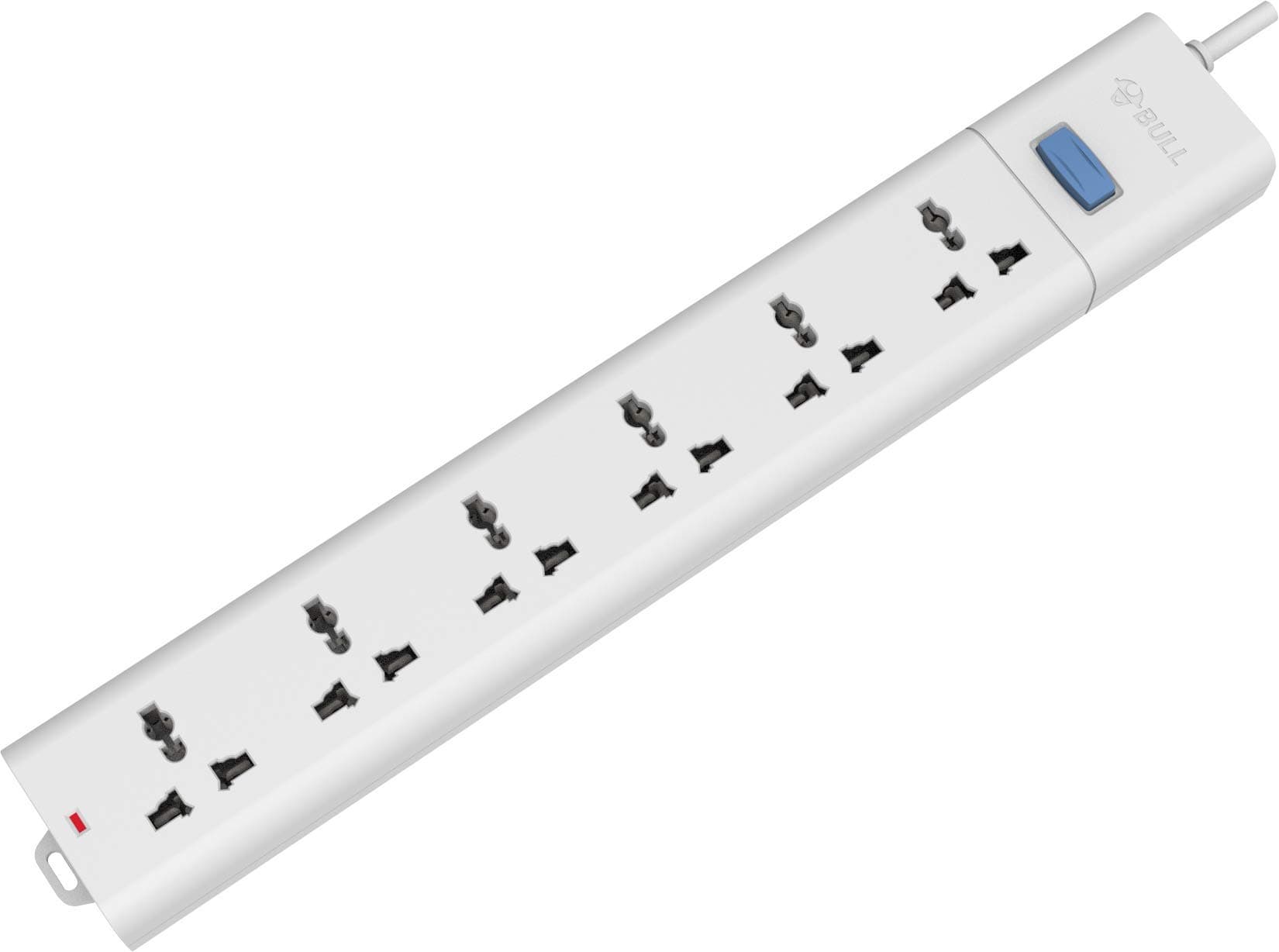Gongniu (Formerly Bull) Extension Board; 6 Socket, 1 Switch, 2 M Wire, 250 Volts, White