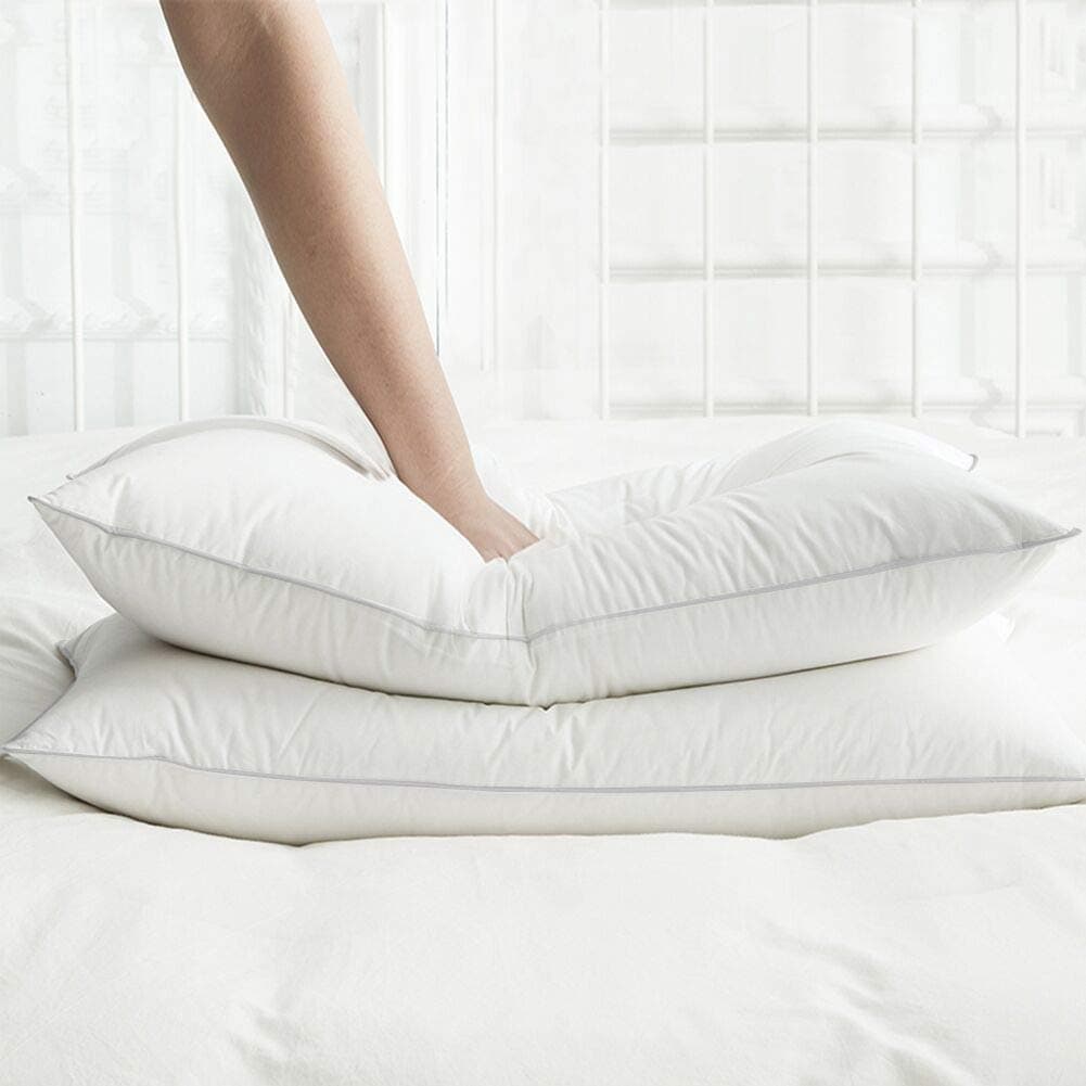 AIKOFUL White Goose Down Bed Pillow, (Queen 2,Soft), Goose Feather Goose Down Blended, Cotton Cover Fashionable Piping