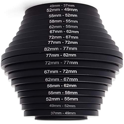 QKOO 18pcs Metal Filter Ring Adapter - Camera Lens Filter Stepping Adapter Rings Kit - 9pcs Step Up Ring Set + 9pcs Step Down Ring Set