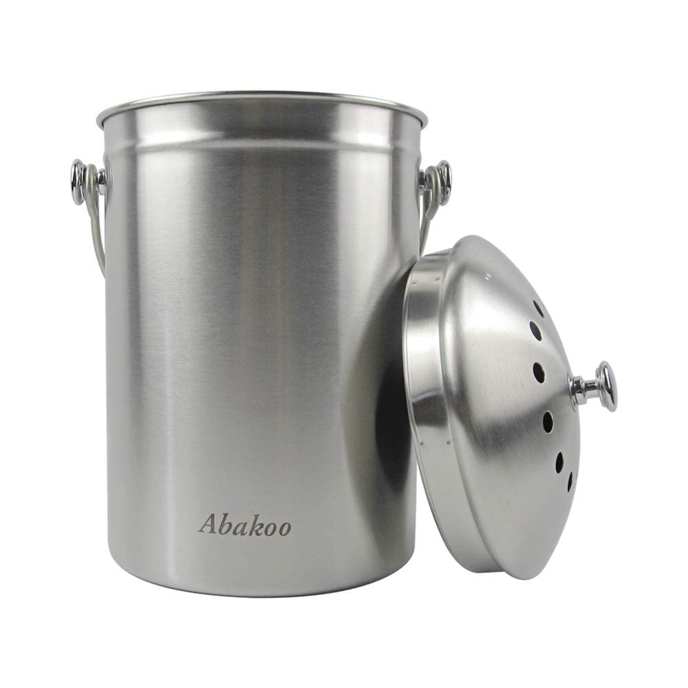 1.6 Gallon Compost Bin Indoor Countertop Kitchen Composter 304 Stainless Steel Waste Pail Kitchen Bin Pail - Includes 4 Filters