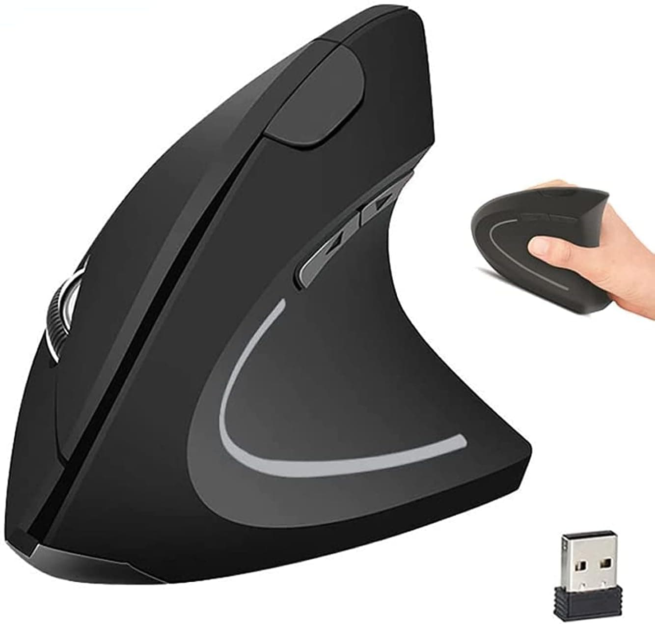 CroireErgoFlow 2.4G Wireless Vertical Mouse Ergonomic Upright Mouse Optical Mouse 3 Adjustable DPI Levels/Plug&Play Black