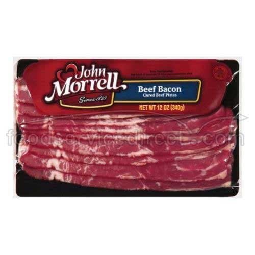 John Morrell Cured Beef Bacon Plate, 12 Ounce -- 16 per case.