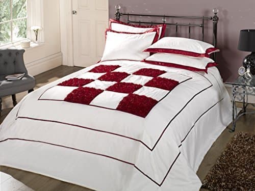Modern luxurious summer winter double bed size / king size bed plain quilted throw over bedspread set bali floral roses wine red off white cream 102 X 102 by HOME-EXPRESSIONS