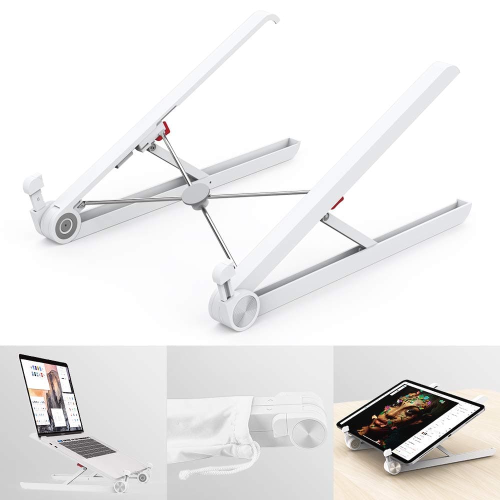 Portable Laptop Stand with Carry Bag, Klearlook Foldable Ventilated Height Adjustable Notebook Holder, Ergonomic Laptop Lift for Desk, Lightweight Stand Holder for 11-17.3 Inch Tablet and Laptop,
