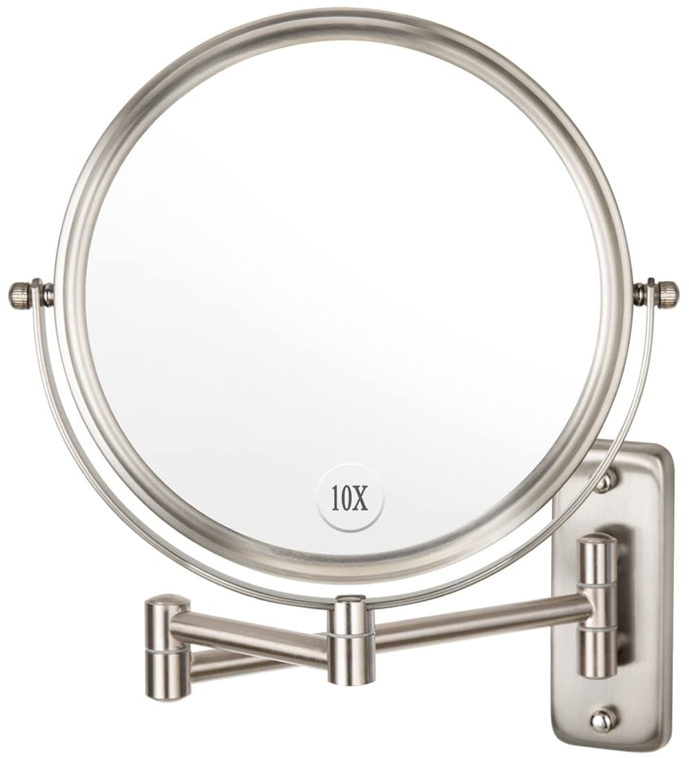 Wall Mounted Makeup Mirror - 10x Magnification 8' Two-Sided Swivel Extendable Bathroom Mirror Nickel Finish