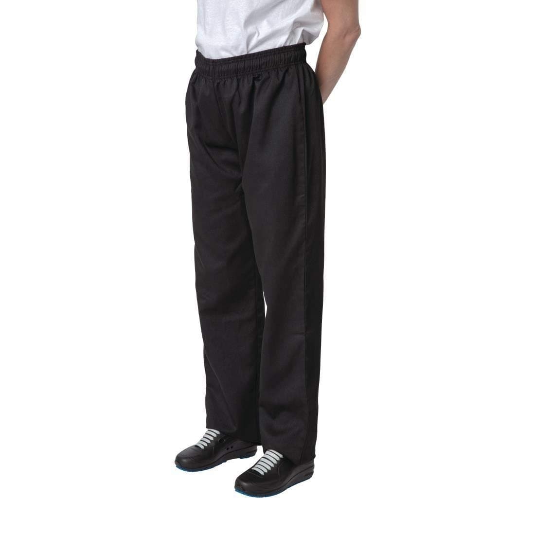 Essentials Chef Trousers Black - Elasticated Waist with Drawstring Ties and Back Pocket BB477-L