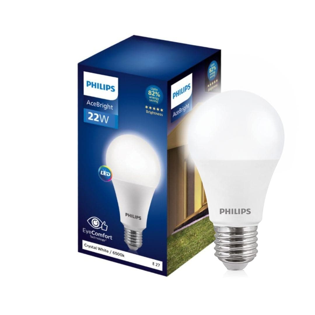 Philips 22-watt LED Bulb |AceBright High Wattage LED Bulb| Base: E27 Light Bulb for Home | Crystal White, Pack of 1