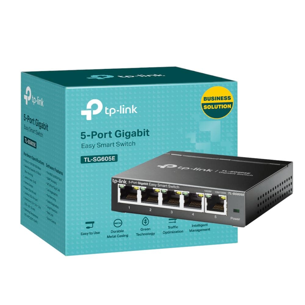 – TL-SG605E Managed Network Switch, 5-port Ethernet Splitter, Gigabit High-speed Ethernet Switch, Plug & Play, Metal Case, Centralized Cloud Management, Power Saving, Desktop or Wall Mount