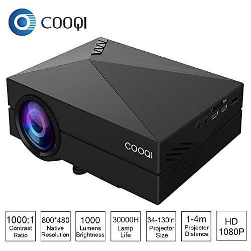 COOQI Projector, TFT LCD Mini Portable Pocket Projector Support 1080P with Audio, AV, HDMI, SD Card Slot, USB, VGA for Home Theater Projector Black
