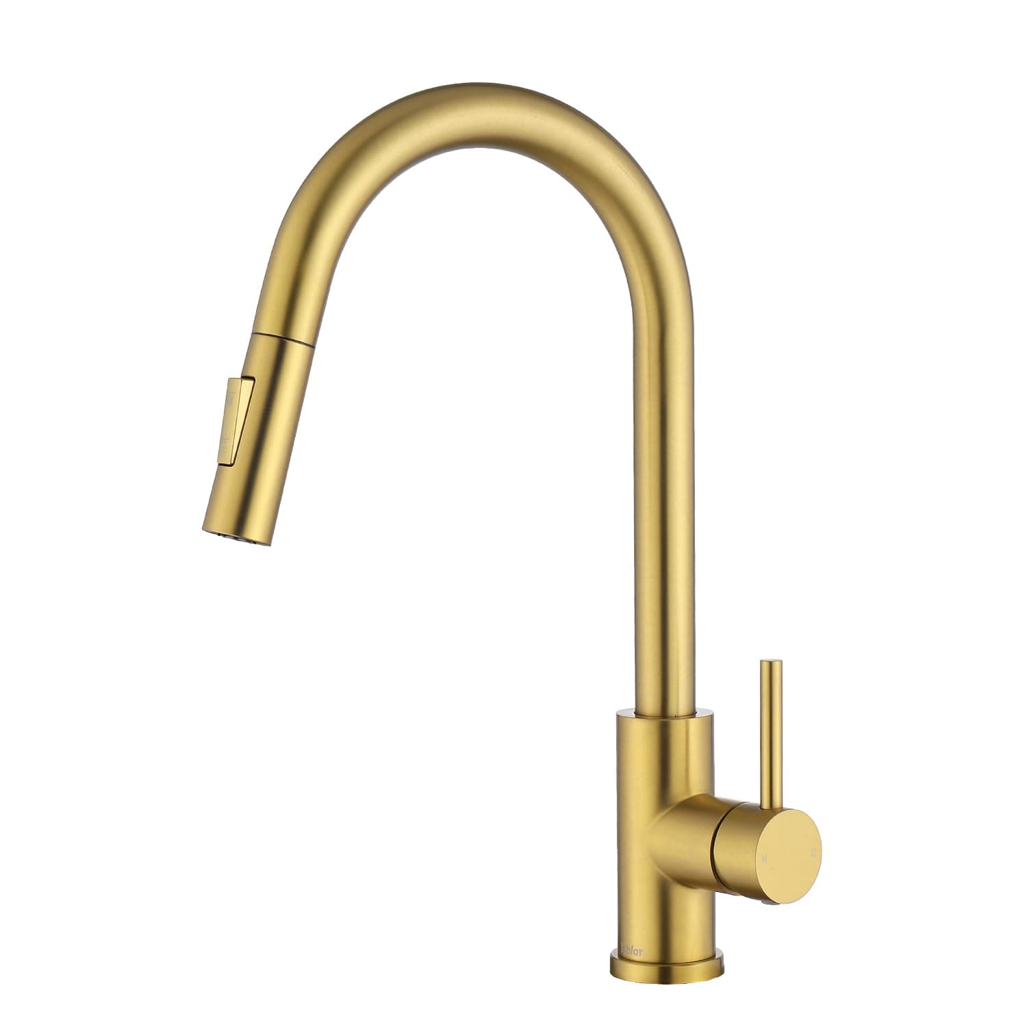 Tohlar Gold Kitchen Tap with Pull Down Sprayer, Modern Stainless Steel Single Handle Pull Out Kitchen Mixer Taps, Brushed Gold