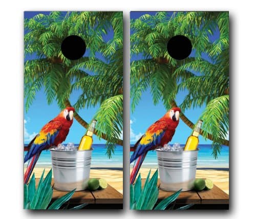BaggoTropical Beach W/Parrot Scene Cornhole WRAP Set Vinyl Board Decal Baggo Bag Toss Boards * Made in The USA *