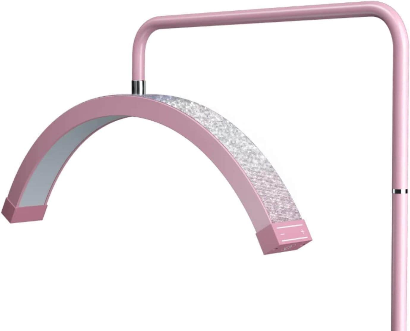 Bling Half Moon Lash Light | Dimmable LED Diamond Esthetician Light for Eyelash Techs - LED Floor Lash Lamp with Adjustable Height, Touch Control & Stable Base | Warm & Cool Tones | Pink Bling