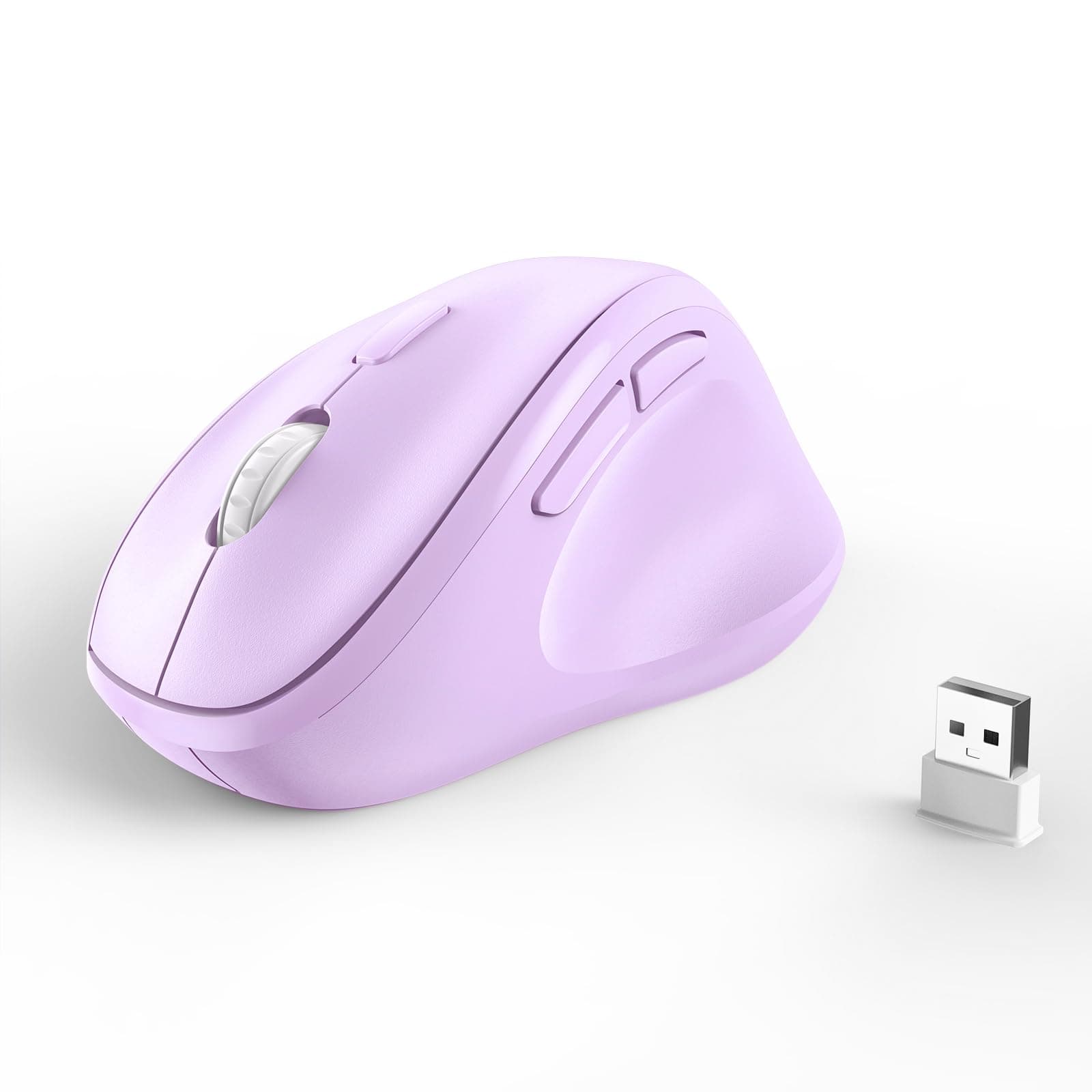 Ergonomic Wireless Mouse with USB Receiver for PC Computer, Laptop and Desktop, Ergo Mouse Vertical with Silent Clicks Long Battery Life, Up to 1600 DPI & 1 AA Battery Powered, Purple