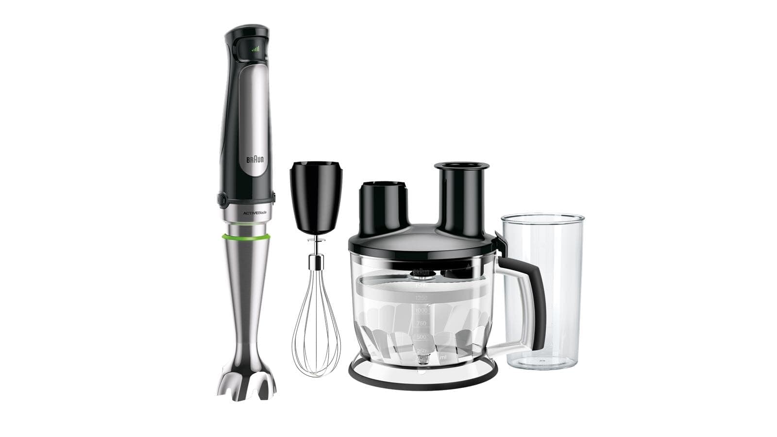 MultiQuick 7, Powerful 1000W Hand Blender, Unique ActiveBlade, Patented PowerBell Technology, Splash-Proof, All-in-1 Food Processor: Blender, Grinder, Dough Maker, Chopper & Whisker, MQ7075X