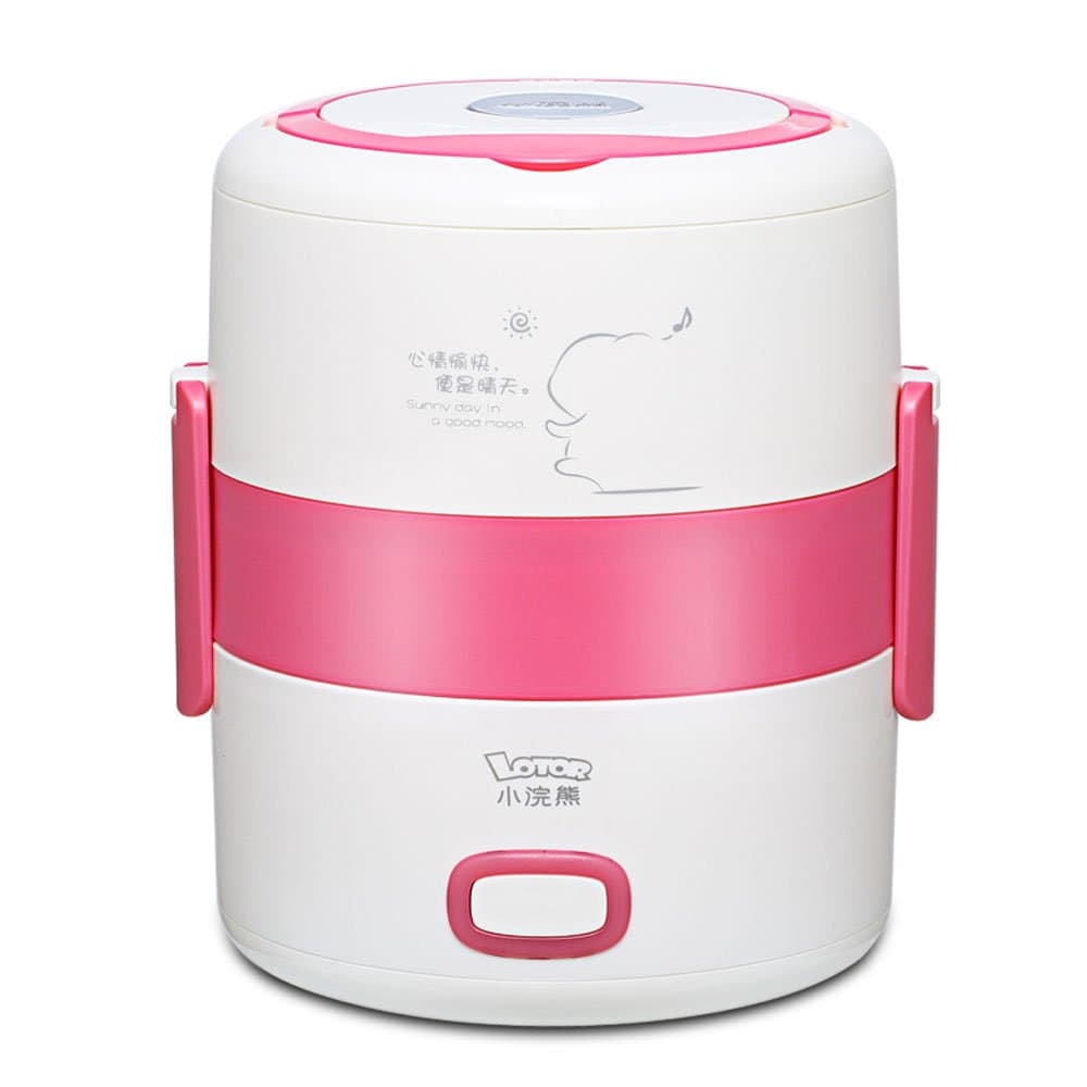 Lotor Mini 3 Layer Lunch Box Electric Portable Multi-Cooker/Rice Cooker & Steamer & Slow Cooker 1.6L Litre Multifunction Stainless Steel Inner Pot Heating Box (Pink)