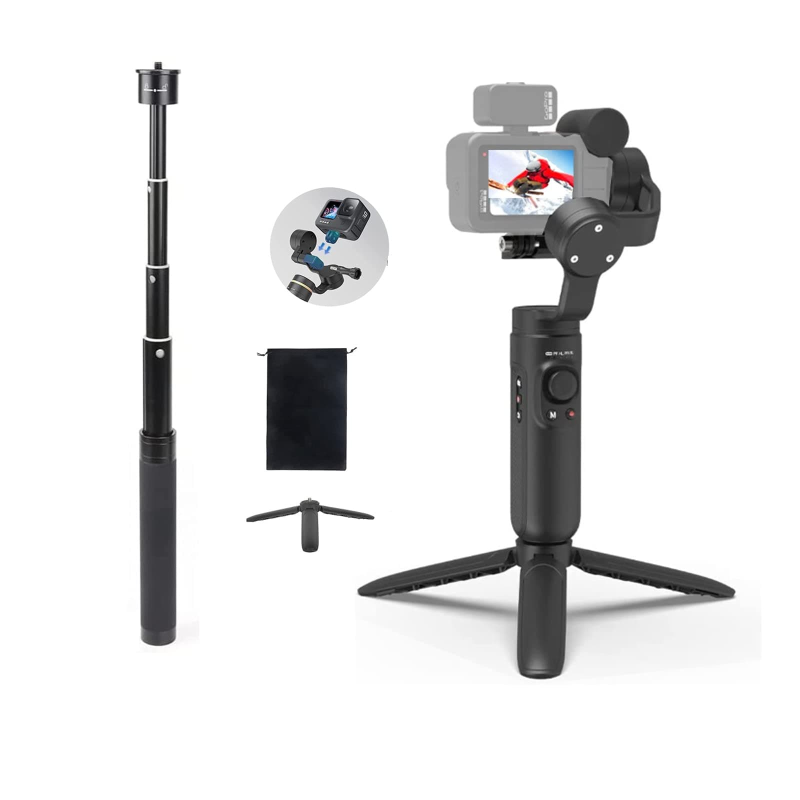 INKEE Falcon Plus 3-Axis Gimbal Stabilizer with Extendable Monopod Support Media Mod for GoPro 10/9/8/7/6/5,Anti-Shake Wireless Control Handheld Gimbal
