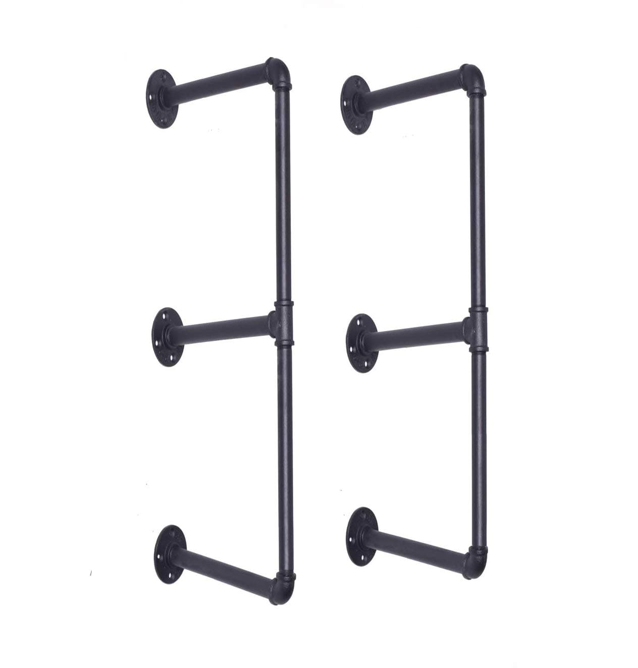 Diwhy DIY Industrial Black Pipe Bookshelf Wall Ceiling Mounted Open Bookshelf Parts Bracket Kit DIY Project (2 pcs 3 Tier Pipe Shelf) Plank not Included