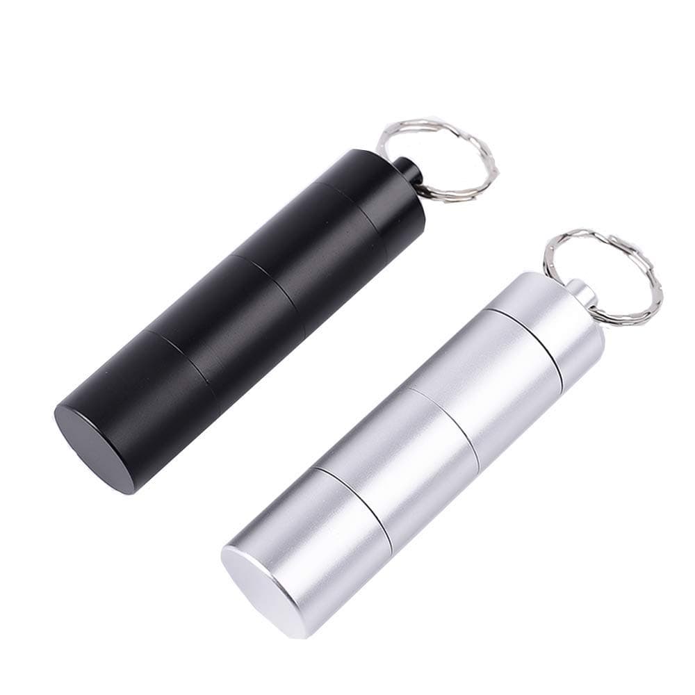 Koitoy 2 Pcs Small Pill Box Portable Daily Pill Case Dispenser for Travel with 3 Compartments Waterproof Aluminum Alloy Pill Container Holder Pocket Medicine Organizer with Keychain for Outdoor